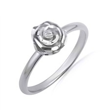 Sterling Silver Diamond Cut Rose Flower Ring