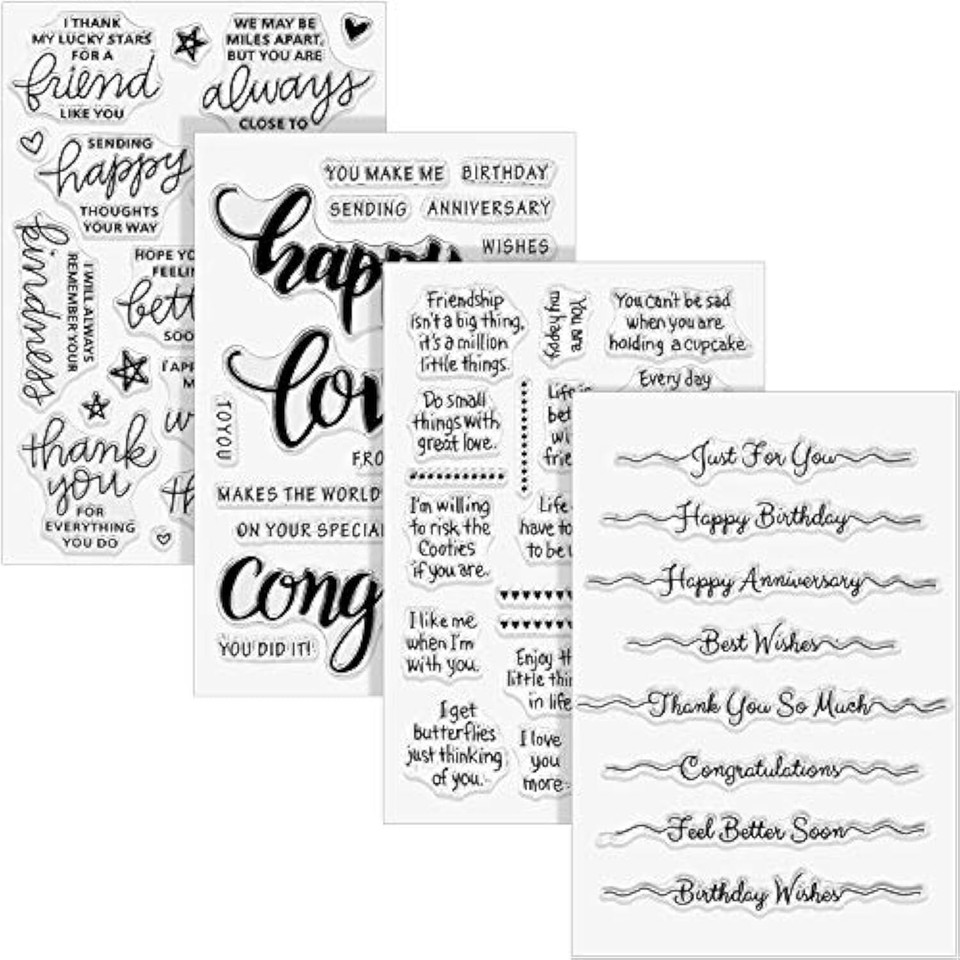 4 Sheets Words Clear Stamps for Card Making Silicone Sentiment Stamp