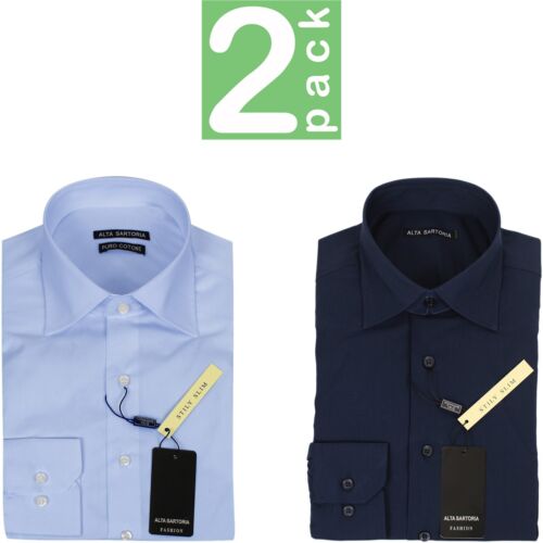 Set 2 Pezzi Camicia Uomo Slim Camicie Cotone Elegante Elasticizzata Moda VEQUE - Imagen 3 de 12