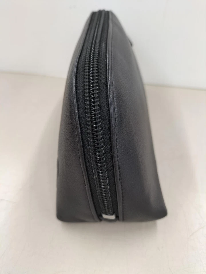 Auténtica bolsa cosmética Chanel camelia cuero negro cremallera marca de coco CC flor #3510D Foto 2 de 4