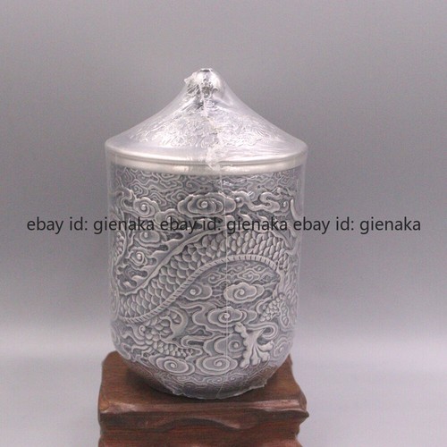 Fine 999 Pure Silver Mug Handmade Dragon Pattern with Lid Tea Cup Mugs 5.11inchH - Picture 4 of 11