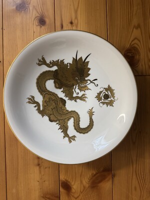 PORZELLAN MANUFAKTUR MÜNCHEN PMM SCHÜSSEL mit goldenem Drachen HANDGEMALT