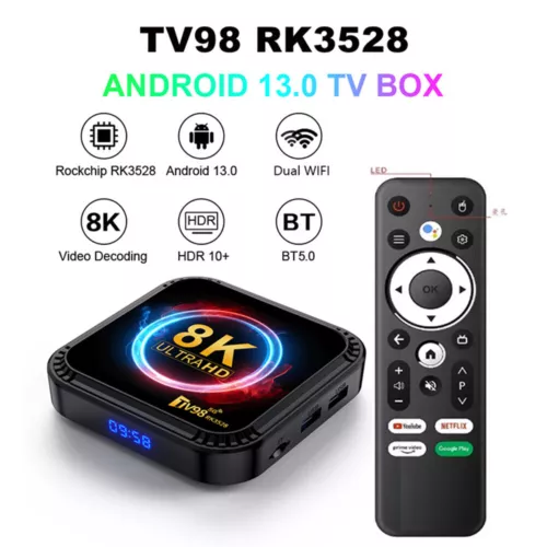 NEW Android 13 TV Box 2.4G& 5G Quad Core 8K HD Smart TV98 Bluetooth Media Player - Picture 3 of 20
