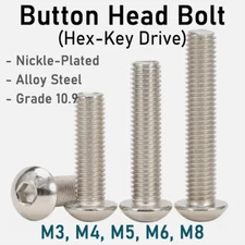 M3 M4 M5 M6 M8 Hex Drive Button Head Bolts Grade-10.9 Steel Nickle-Plated Screws
