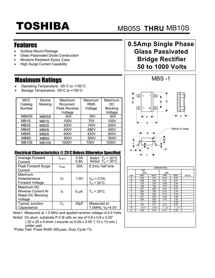 50 St. SMD Brückengleichrichter MB6S 1-phasig 0,8A 420V Mini Dil - Bild 2 von 3