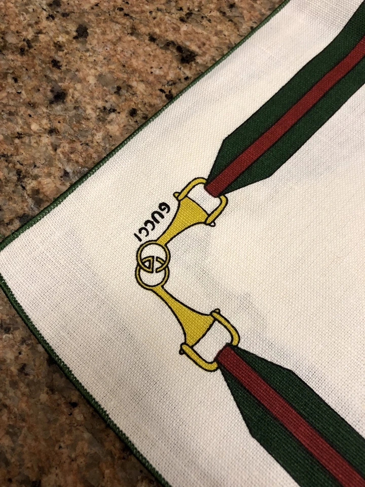 Vintage GUCCI GG Horsebit Pattern Green Red White Set of 4 Placemats and Napkins - Image 4 of 4