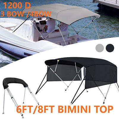 1200D BIMINI TOP 3 Bow 4 Bow Boat Cover 6ft 8ft Long With Rear Poles Adjustable