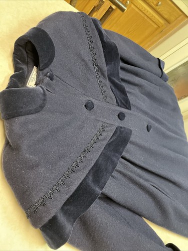 Vtg Tailored By Rothschild Long Wool Velvet Button Down Coat Navy Sz 10 READ - Picture 5 of 15