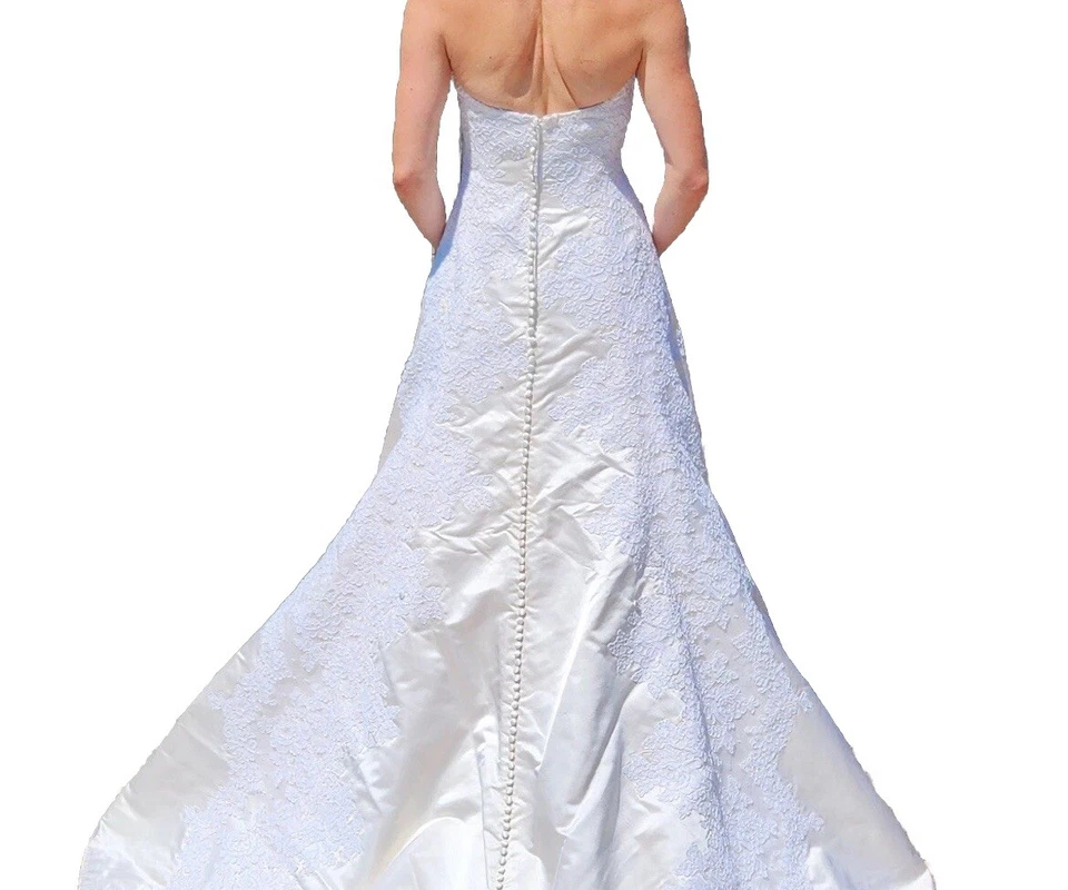 Vestido de noiva bordado floral vintage anos 90 Marisa EUA seda branco sem alças ajuste GG - Imagem 2 de 4