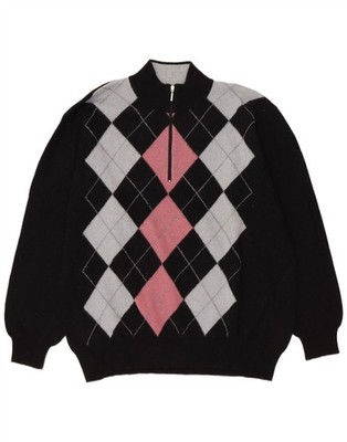 Conbipel Mens Niama Zip Neck Jumper Sweater XL Black Argyle/Diamond Wool OA05