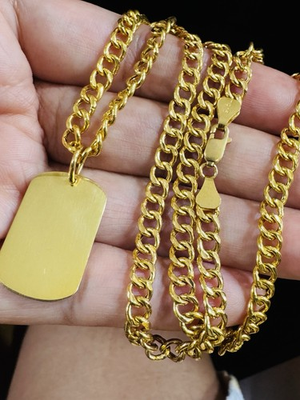 #ad #ad Pure 22K Solid 916 Real Fine Gold Rectangle Necklace 18” 18.5” Long 16.3g 6mm $3641.13