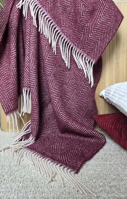 Wolldecke 100% Schurwolle Wohndecke Plaid Decke 140 x 200cm Tirol-M Dunkelrot