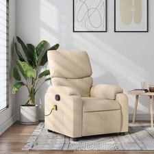Massage Recliner Chair Cream Fabric Standard Adjustable Armrests
