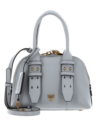 PINKO Bowling Bag Zip Mini Vitello M Handtasche Pearl Grey - Antique Gold Neu