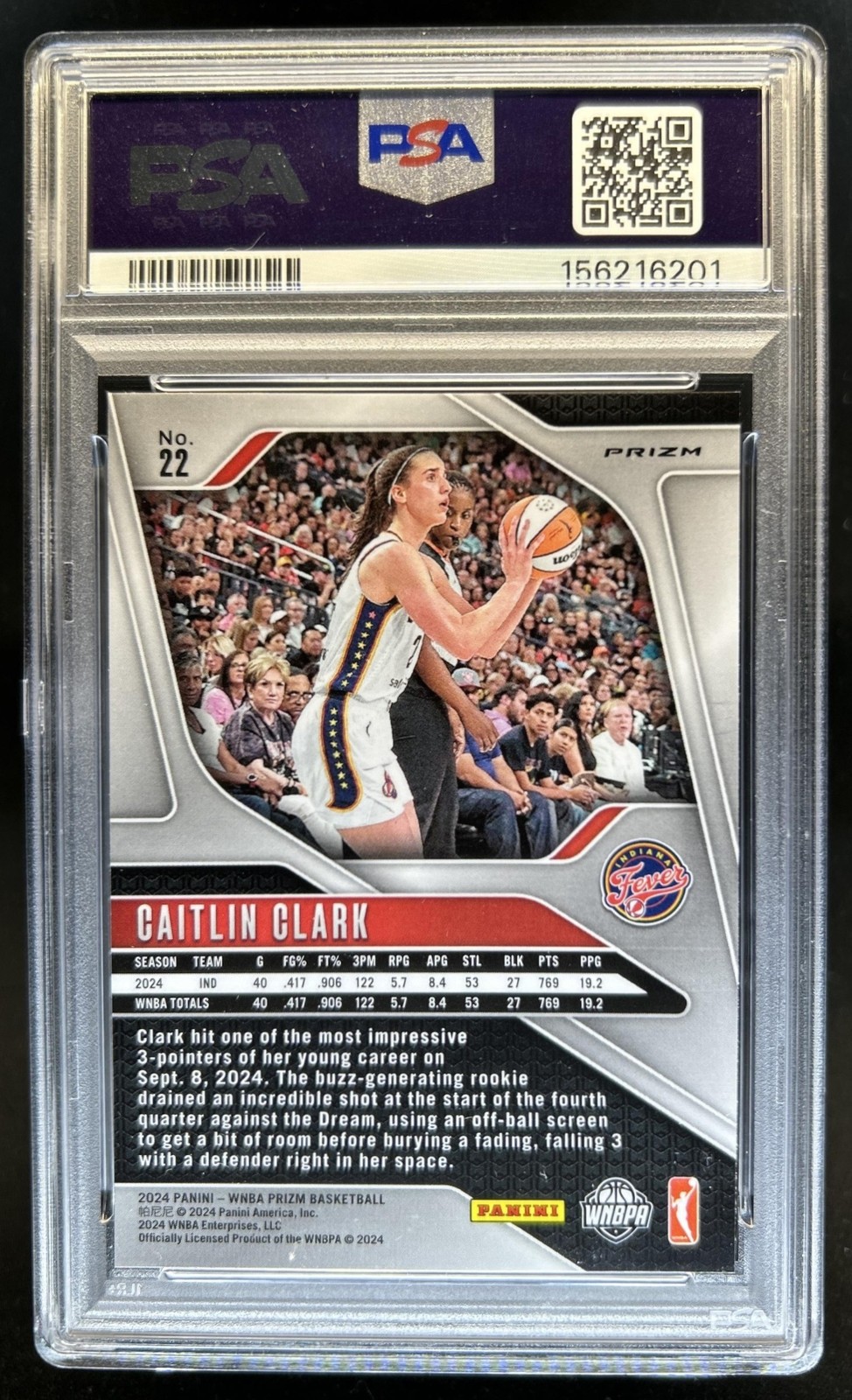 2024 Panini WNBA Prizm Caitlin Clark RC Orange Ice Rookie #22 Fever PSA 9 view 2