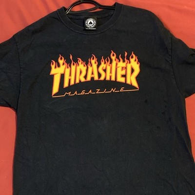 Thrasher Flame Logo Graphic Print Black Crew Neck Short Sleeve T-Shirt L