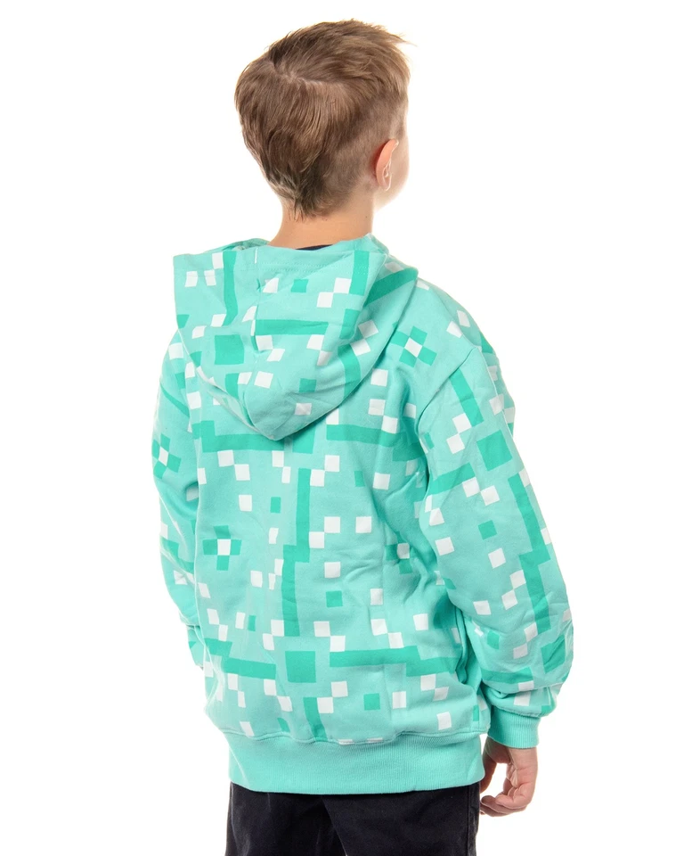 Sudadera con Capucha Cremallera Completa Diseño Pixelado Steve Diamante Minecraft Niños-M Foto 2 de 4
