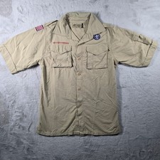 Boy Scouts of America Uniform Shirt Youth Large Tan Supplex Nylon Short Sleeve