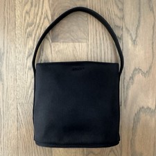 Mini borsa a tracolla da sera vintage DKNY piccola in raso nero a scatto