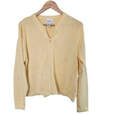 Vintage Christopher Banks Cardigan Women Med Yellow Granny Spring Neutral