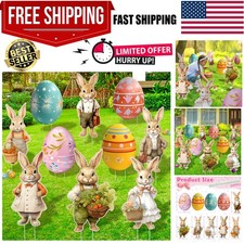 10 Pcs Easter Yard Decorations Outdoor, Bunny Egg Yard Signs with Stake, Spri...