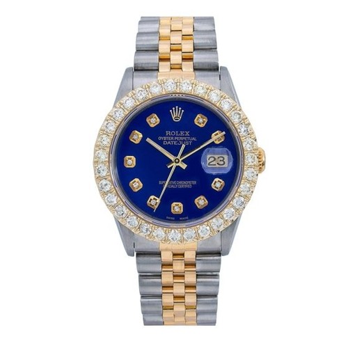 Pre-Owned Rolex Datejust 36MM 16233 Blue Diamond Dial Diamond ...