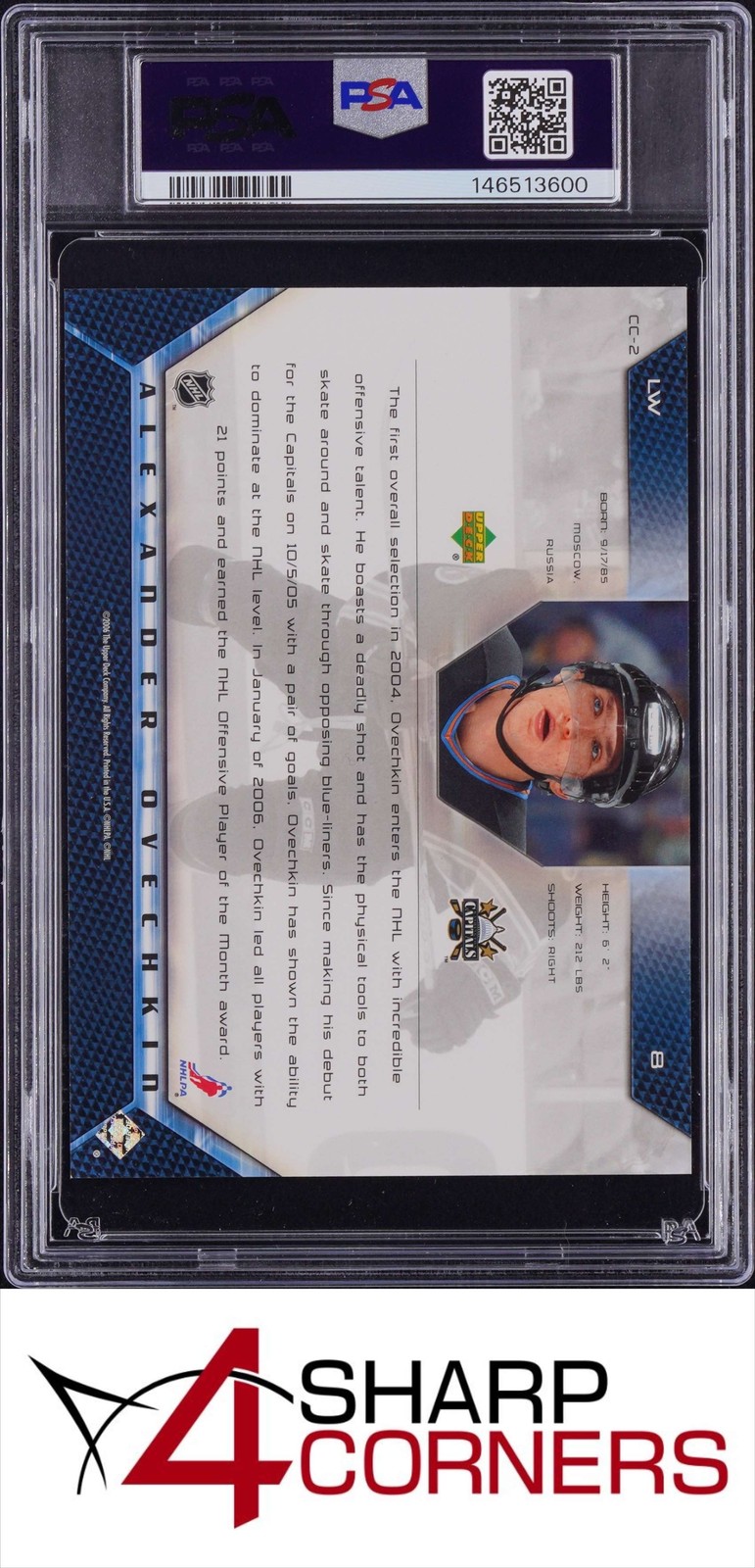 2005 UPPER DECK COMMEMORATIVE BOXTOPPER #CC-2 ALEXANDER OVECHKIN RC PSA 9 view 2