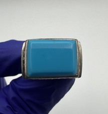925 Sterling Silver Rectangular Blue Turquoise Gemstone Ring Size 6.5  C052