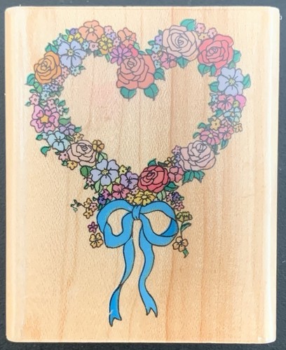 Rubber Stampede Heart Flower Wreath Rubber Stamp - Picture 1 of 4