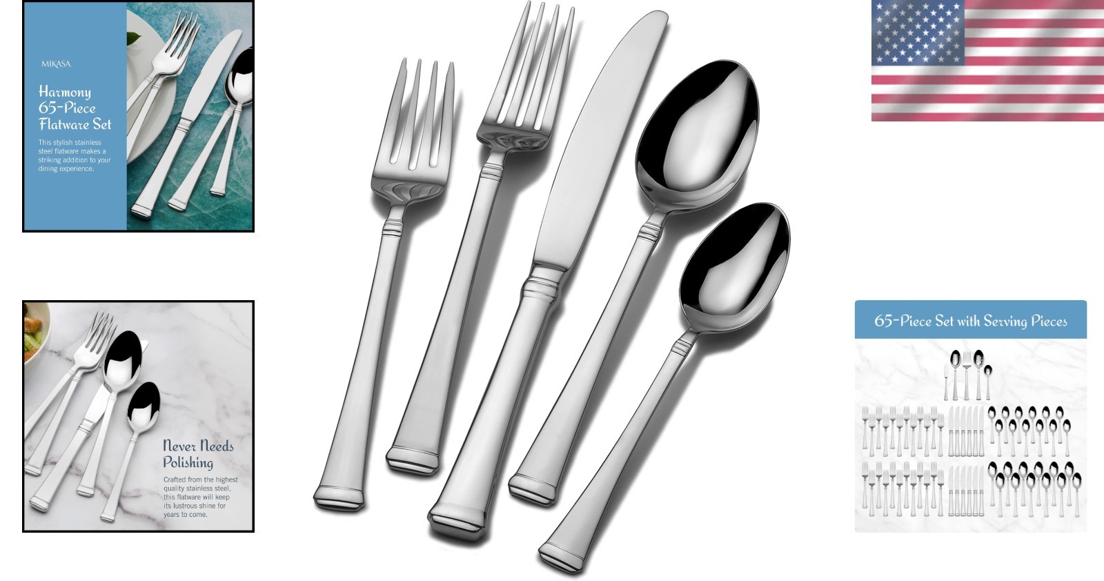 Harmony 65-Piece Stainless Steel Flatware Set for 12 - Elegant Dining Essentials thumbnail 2