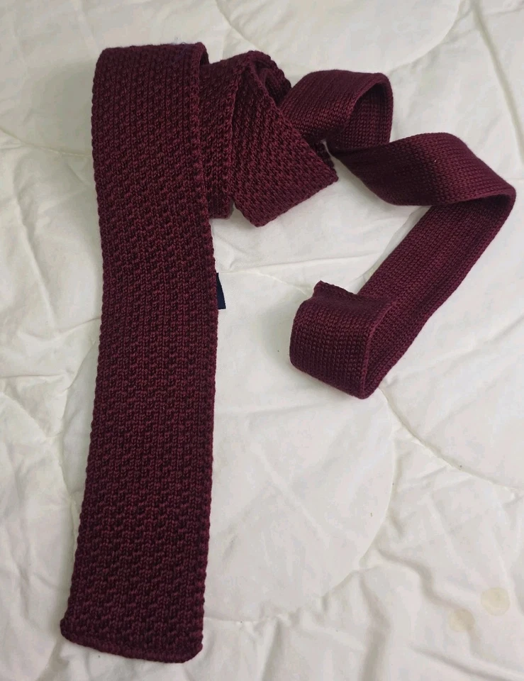 Corbata tejida vintage borgoña 100 % algodón extremo plano estilo gallo Roosti preparación de hiedra EE. UU. Foto 2 de 4