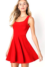 Lulu's Home Before Daylight Skater Dress M Red Square Neck Sleeveless Party New