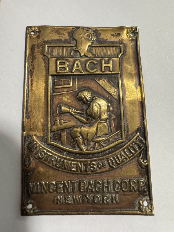 Vincent Bach Corp. Nameplate..circa 1920-1930.. 2 X 2 1/4 Inches