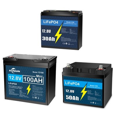 12V 30Ah 50Ah 100Ah LiFePO4 Lithium Battery, Built-in Smart BMS, for Golf Cart