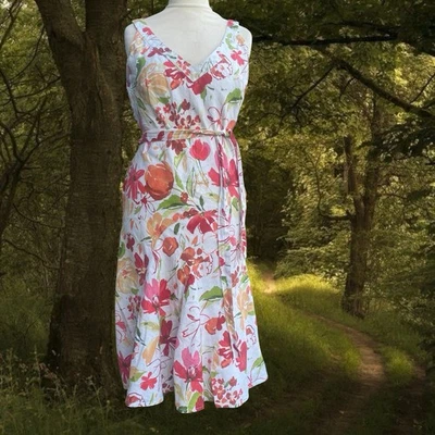 Marks & Spencer Per Una Linen Floral Cottagecore Garden Party Midi Dress Size 14 - Image 1 of 3