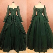 Dark Green Long Sleeves Wedding Dresses A Line Tulle Lace Boho Bridal Gowns