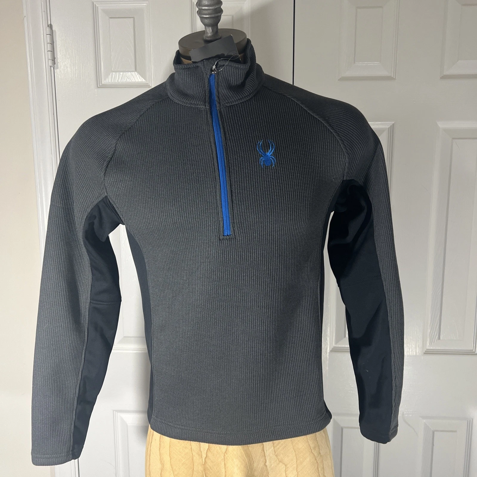 Spyder Men's 1/4 Zip Outbound Sweater Jacket L Grey And Black Blue Accents