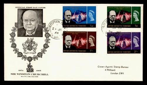DR WHO 1966 BRITISH ANTARCTIC TERRITORY FDC CHURCHILL ANIV COMBO 1.00 M80981