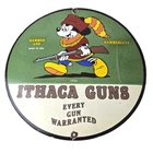 Vintage Ithaca Guns Sign - Mickey Mouse Firearm Advertisement Porcelain Gas Sign