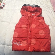 Disney Minnie Mouse Girls 4T Red Hooded Zip Puffer Vest Polka Dot