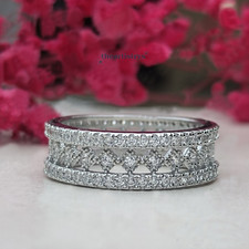 Solid 14K White Gold Moissanite Full Eternity Wedding Band 1.40 Carat Round Cut
