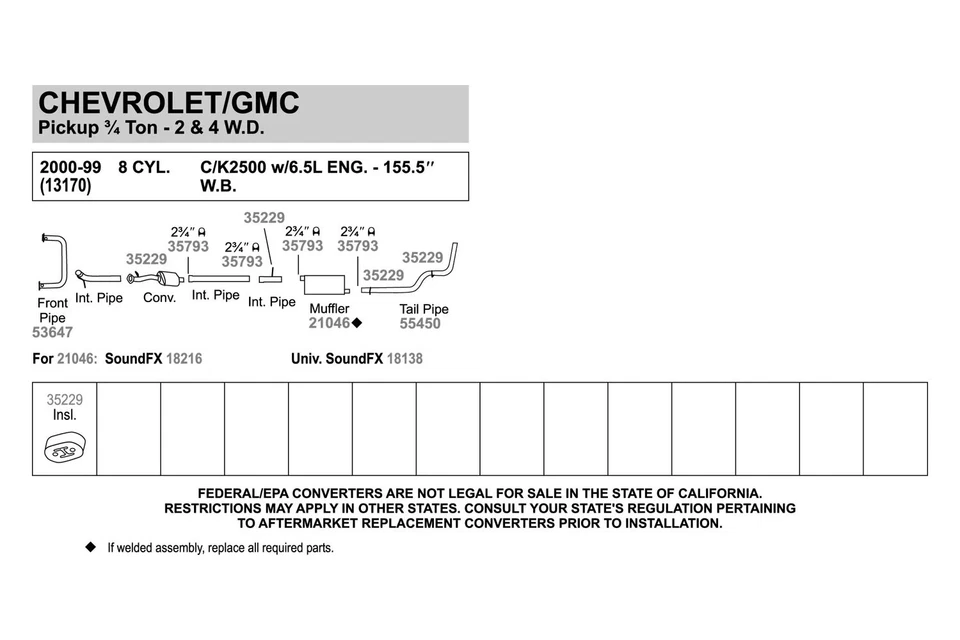 For Chevy C3500HD 2001-2002 Walker 53647 Aluminized Steel Exhaust Front Pipe Foto 3 de 4