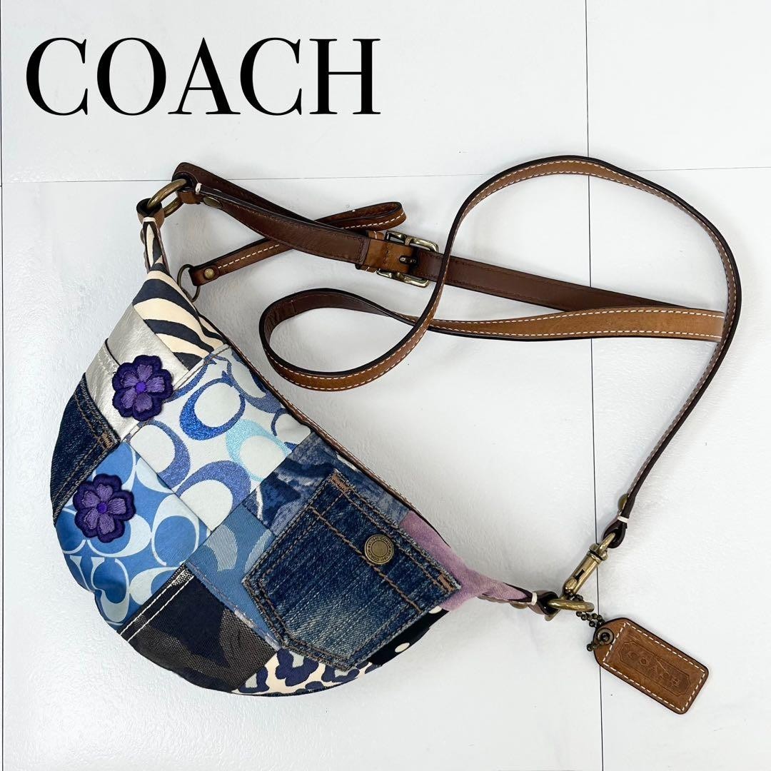 Coach Mini Shoulder Bag Denim Patchwork Cotton Le… - image 2