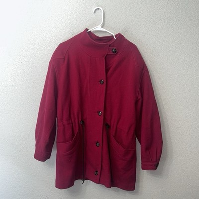 Vintage Braefair Red Coat Womens Size 12 Drawstring Waist Stand Collar 100% Wool