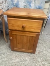 Solid Natural Brown Pine Bedside Cabinet Unit Table with Drawer & Door