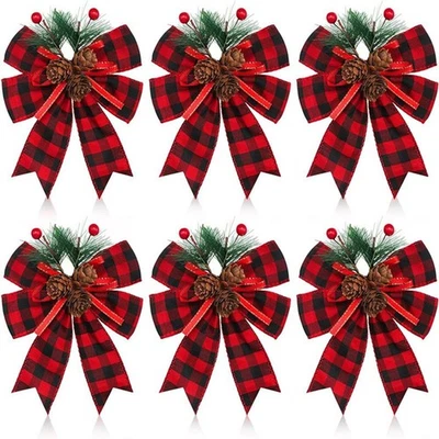 12 Pezzi Rosso Nero di Natale con Pigne di Pino di Nastr9860 - Bild 1 von 4
