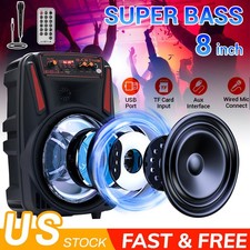 8" 1000W Portable Bluetooth Speaker Sound System DJ Party PA Remote FM USB LED