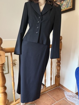 Escada Kostüm Dunkelblau Gr.38 S Schurwolle Blazer Jacke langer+kurzer Rock Top