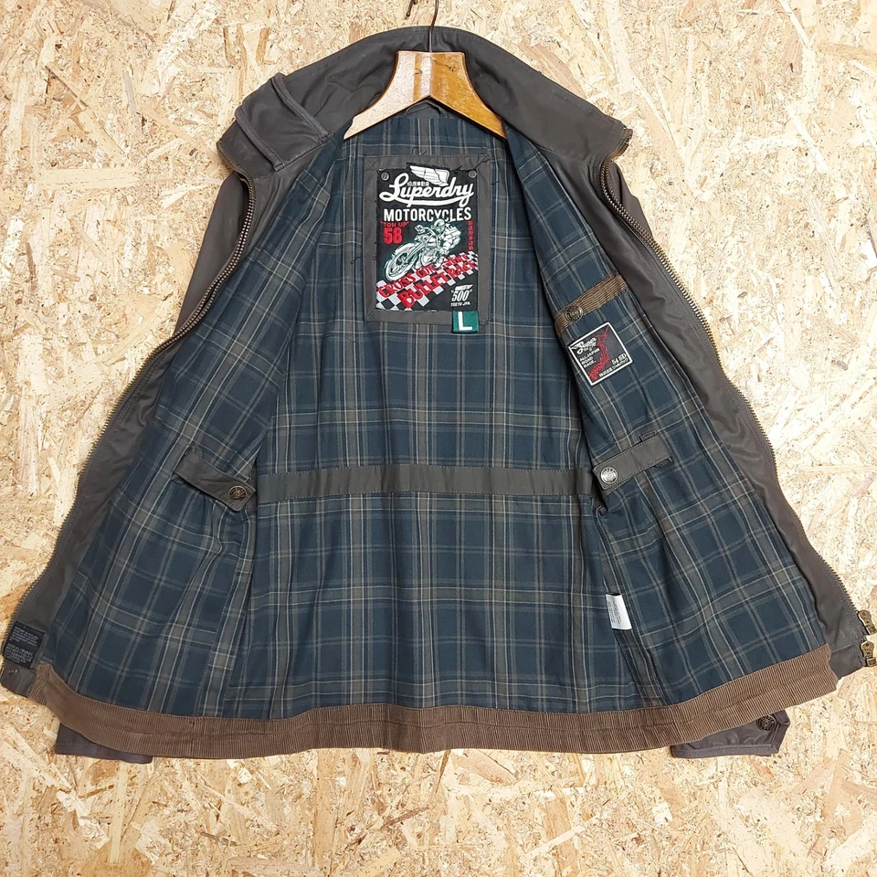 Large SUPERDRY Mens Wax Style Jacket BLACK HAWK Brown Motorcycle Biker Cotton - Image 2 of 4