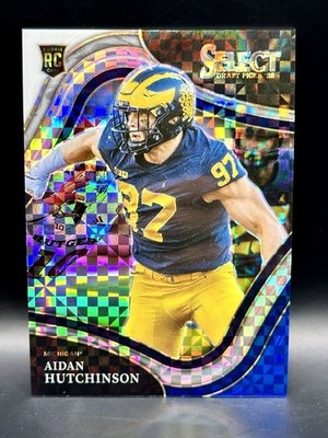 2022 Panini Select AIDAN HUTCHINSON /75 Blue & White Squares Prizm RC ROOKIE